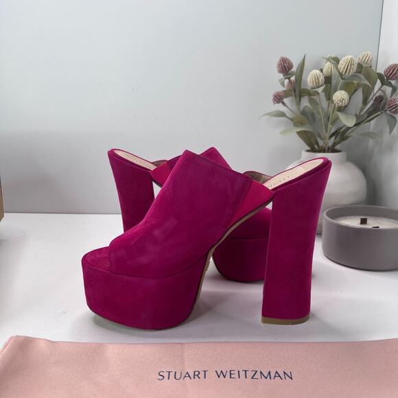 Stuwart Weitzman Skyhigh 145 Platform Slide Suede Azalea SD275 Women's US 9.5 B - Picture 6 of 11